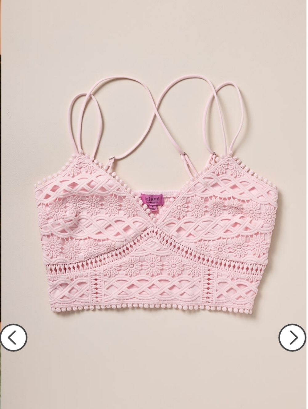 Francescas Myra Lace Bralette Cami Top Large Pink Boho Summer Stretch Sexy NWOT